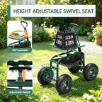 Rolling Garden Cart with Wheels, Gardening Stool with Basket,Adjustable Steering Handle, 360 Degree Swivel Seat for Yard,Patio,and Outdoor - Image 4