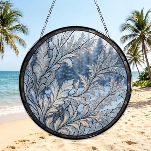 Delicate Frost Fern Leaves Stained Glass Suncatcher 11.8" Colorful Window Hanging Ornament, Sun Catcher Decor for Bathroom Front Door Living Room Home Wall Garden - Image 3