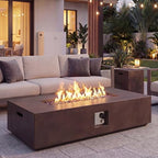 COSIEST 2-Piece Outdoor Propane Fire Table Set, Rectangle Concrete 56" x 28" Bronze Fire Pit (Certified, 50,000 BTU) w 20lb Tank Table,Waterproof Cover for Garden, Porch, Backyard by COSIEST