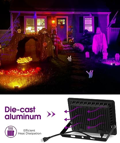 L LOHAS LED Auto On/Off Purple Halloween Flood Light Outdoor 50W Plug in - Image 3