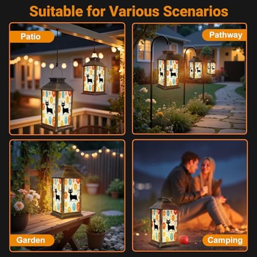 Solar Lantern Outdoor Waterproof Mid Century Black Cat Retro Modern Abstract Geometric 1950s 1960s Garden Decor LED Solar Lights Hanging/Tabletop Lamp Gifts for Women Mom for Outside Yard Patio - Image 6