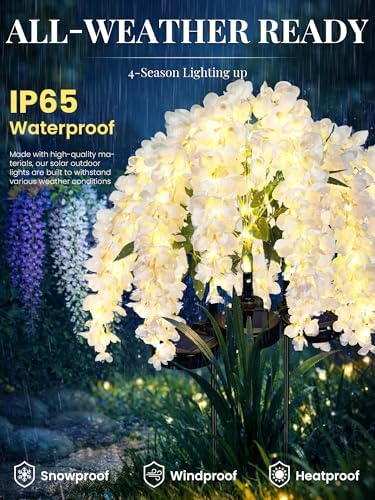 GIGALUMI 3 Pack Solar Wisteria Flowers Outdoor, 2 Modes, White - Image 3