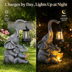 Candieslife Solar Elephant Garden Statue with Lantern, Outdoor Resin Elephant Figurine Lights for Yard Patio Porch Lawn, Weather-Resistant Garden Decor Sculpture, Gifts for Mom Women Grandma - Image 2