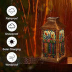 Solar Lantern Colorful Stained Glass Style Bookshelf Flowers Botanical Outdoor Waterproof Hanging Solar Light Outside Lights for Patio Yard House Lawn Decor Birthday Gifts for Women Mom - Image 5