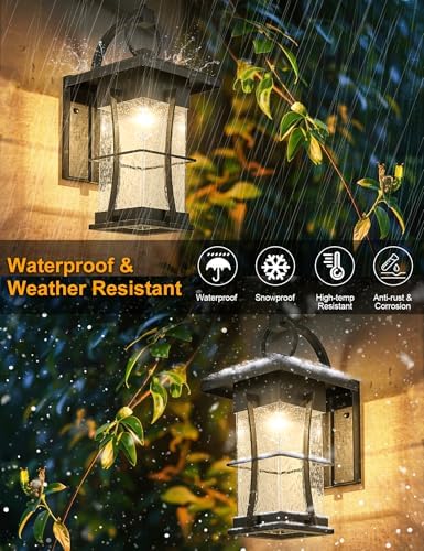 18" H Extra Large Outdoor Wall Sconce Black Large Exterior Wall Lantern Outside House Lamps Waterproof Mission Light Fixtures with Clear Seeded Glass, Perfect for Villa Porch Garage Coach Light - Image 7