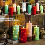kakoya 10" x 4" Large Outdoor Waterproof Flickering Flameless Candles with Timer,2Pcs Battery Operated LED Pillar Candles with Embedded Star String for Outdoor Lanterns,Porch,Patio Decor(red) - Image 6
