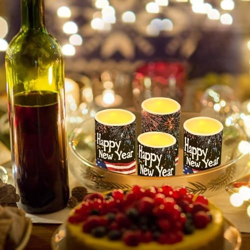 GLENLCWE USA Flag Happy New Year Flameless Led Candles Bulk with Timer Remote Blue Pillar Candles Battery Operated Flickering Light for Gift Party Sweet Home Decor - Image 3