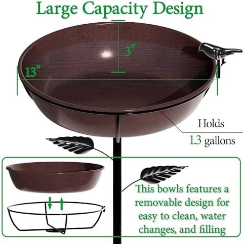 3" Deep Metal Bird Bath for Outdoors 40in Tall, Removable 13" Dia Birdbath Bowl with Stable Stake, Vintage Birdbaths and Bird Feeders for Outside Garden Yard Patio Lawn Decor(Antique Bronze) - Image 2