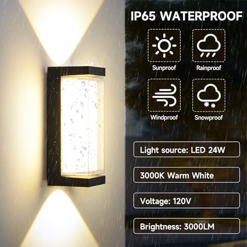 Modern Outdoor Wall Lights 24W LED Exterior Wall Sconces Light Fixtures, Black Aluminum Wall Mount, 3000LM 3000K Porch Lights with Double Lampshades, IP65 Waterproof for Garage Patio Entryway - Image 3