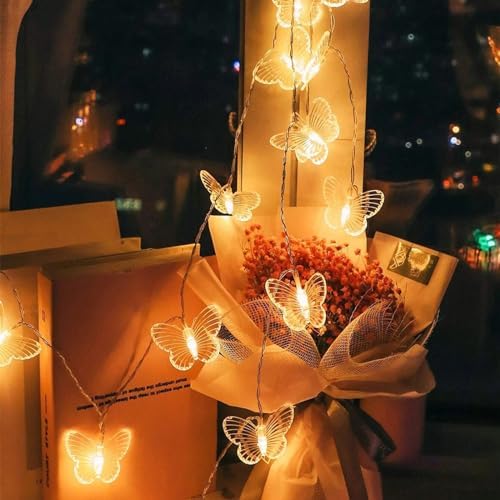 CAKERS LED Butterfly String Lights|Warm White Light Copper Wire Lamp|Creative Decor Lamp for Party Bedroom Holiday Patio,Warm White,6m(19.6ft)-40LED-USB - Image 2