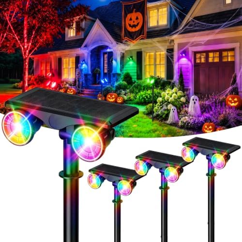 Dual Head Solar Spot Lights Outdoor Waterproof, 9 Modes RGB Color Changing Solar Tree Spotlight, IP68 Landscape Lighting Solar Uplights for Garden Yard Halloween Christmas Decorations(4pack) by Unknown