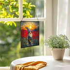 Gnome with Poppy Field Stained Glass Suncatcher – Square Hanging Window Panel for Home or Greenhouse – Whimsical Glass Art Gift for Garden Lovers, Christmas, Halloween, Father Days 6JfMPN - Image 3
