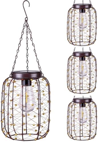 Hanging Solar Lanterns Outdoor Waterproof, Vintage Copper Hanging Lantern Lights for Outside, Solar Chandelier Outdoor Idea for Yard Garden Pathway Gazebo Pergola Porch Decor (4) by ALLFORTUNE