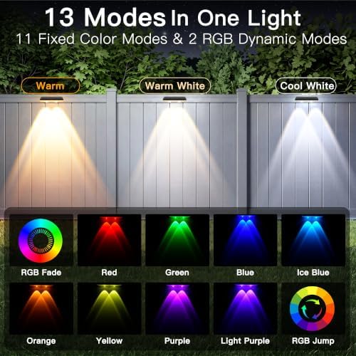 Solar Fence Lights Outdoor 12 Pack, 13 Modes RGB, IP65 Waterproof - Image 2