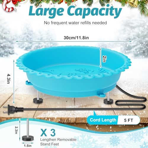 100W Heated Bird Bath with Metal Extension Screws, Blue - Image 5