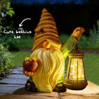 12.3'' Solar Garden Gnomes Outdoor Decor Honey Bee jar Gnome Statues with LED Lantern Autumn Patio Lawn Yard Art Decoration Fall Birthday Christmas Gardening Gifts for Mom Dad, Bee Gnome - Image 4