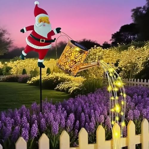 Christmas Santa Solar Kettle Light, 2PCS Waterproof Santa Solar Garden Lights Outdoor, Cute Santas Solars Watering Can Cascading Light LED, Novelty Santas Solars Christmas Decorations Night Lights - Image 6