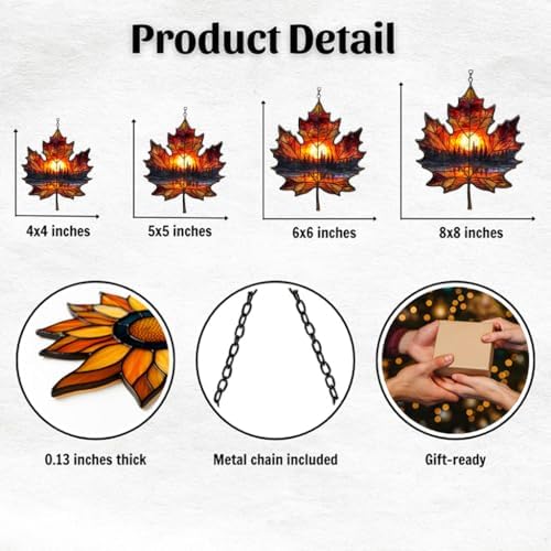 Forest Scene Sunset Maple Leaf Acrylic Suncatcher - Image 2