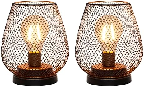 TRIROCKS Set of 2 Battery Operated Lamp LED Table Lantern, Metal Cage Cordless Lamps with LED Bulb，Vintage Decorative Outdoor Lantern for Weddings, Parties, Patio, Events for Indoors Shelf Decor by TRIROCKS