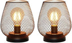 TRIROCKS Set of 2 Battery Operated Lamp LED Table Lantern, Metal Cage Cordless Lamps with LED Bulb，Vintage Decorative Outdoor Lantern for Weddings, Parties, Patio, Events for Indoors Shelf Decor by TRIROCKS
