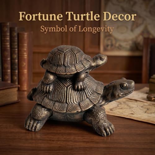 19" Vintage Bronze Turtle Statue, Resin Stacked Mother & Baby Tortoise Sculpture, Rustic Farmhouse Decor Figurine for Garden, Lawn, Patio, Table, Shelf & Home Decoration - Image 6