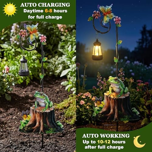Solar Frog Lantern Garden Stake 31.5in Metal Night Light Outdoor Art - Image 3