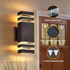 DASTOR 4 Pack Outdoor Wall Lights, Brown Exterior Lighting Fixtures Wall Mount, 2-Layer Modern Outdside Lights for House, Up and Down Outdoor Sconce Lights for Porch Patio Garage - Image 4
