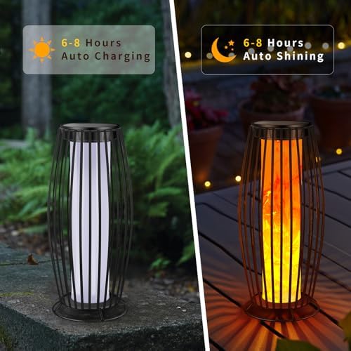 Solar Outdoor Floor Lamp, Flickering Flame Solar Outdoor Light,Solar Lanterns Outdoor Waterproof, Auto On/Off Solar Lantern for Porch, Garden, Patio, Lawn, Deck, Decorating - Image 2