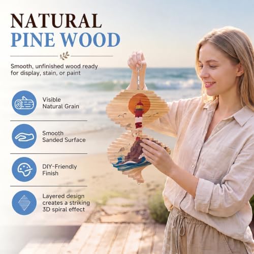 Lighthouse Wooden Wind Spinner Outdoor Hanging Decor, 8.5 x 11 in - Image 3