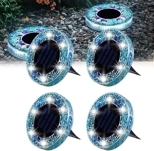 4ps/8ps Solar Mosaic Disk Lights, Outdoor Waterproof LED Ground Lights, Decorative Solar Pathway Lights for Garden, Patio, Walkway, Yard and Driveway (8, Purple) - Image 7