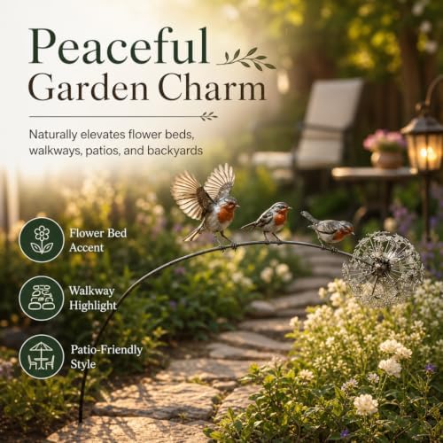 Robin Garden Stake, 3 Robins and Dandelion Yard Art, “Loved Ones are Near” Memorial Outdoor Stake, Metal Robins Bird Garden Sculpture, for Lawn Patio Flower Bed and Backyard, Memorial Gift，（2pcs） - Image 6
