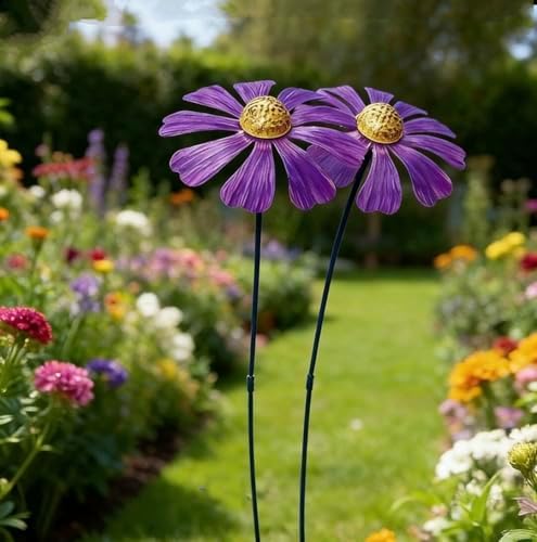 Rusty Metal Wild Flowers Garden Stakes 11.82 x 8.47 inches, Decorative Flowers Yard Stake Metal Art for Outdoor Garden Lawn Decor (Purple-1) by CatchDragon