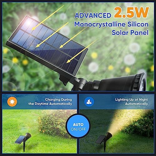 KEV 800 Lumens Solar Spot Lights Outdoor,18 LEDs Solar Flood Lights with 2 Modes &Adjustable &IPX65 Waterproof,Solar Spotlight for Driveway/Backyard/Patio Landscape/Tree/Garage(Warm White,2 Pack) - Image 3