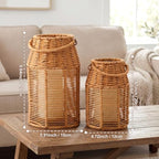 2 Pack Rattan Lanterns Boho Decor 10" 8", Handwoven Wicker Outdoor Patio Decor with Handle, Woven Lamp Shades for Home, Front Porch, Tabletop, Indoor Decoration - Image 3