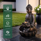 19.7" H Buddha Fountain with Pump & LED Light, 2 Tier Zen Style Meditating Buddha Water Fountain Indoor and Outdoor Buddha Statues for Garden Patio Backyard and Home Decor - Image 3