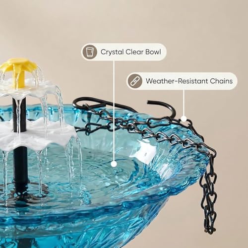 Solar Powered Cascading Water Fountain, Solar Cascade Hanging Bird Bath Fountain, Hanging Solar Bird Bath Fountain, Hummingbird Bath Shower Bowl Kit Garden Gift Yard Patio Backyard Decoration (Blue) - Image 5