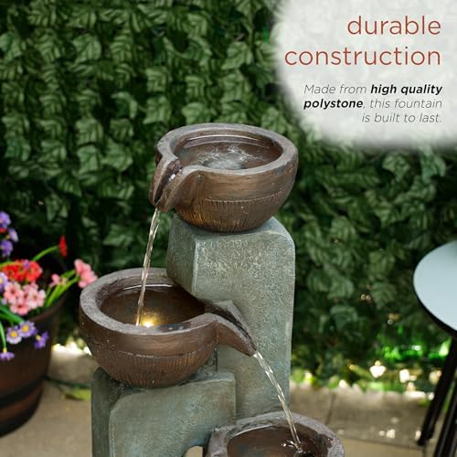 Alpine Corporation TZL396 31" 4 Tier Bowls Cascading Fountain with LED Lights, Elegant Outdoor Water Feature for Garden, Patio, Yard & Outdoor Spaces, Relaxing Waterfall Fountain, Gray - Image 5