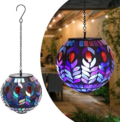 Mosaic Solar Lantern Outdoor Waterproof Glass Hanging Solar Lights, Black by WonderSolar