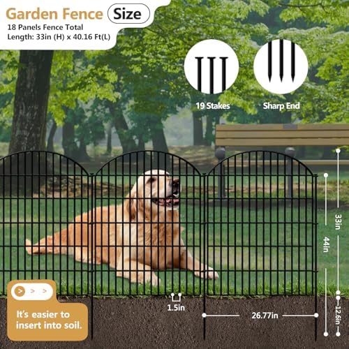 18 Panels Decorative Garden Fence, 33in (H) x 45.16 (L) No Dig Dog Fences Outdoor for Yard, Rustproof Tall Fencing Panel, Animal Barrier Suitable for Yard Border, Patio, and Temporary Camping Use - Image 2