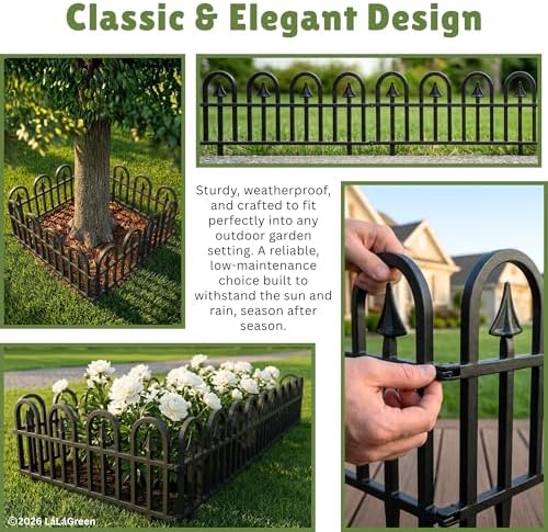 LaLaGreen Decorative Garden Edging Border (24in, 20 Pack) Black Fence Panel - Image 6