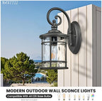 Outdoor Wall Lamps Exterior Waterproof Wall Sconce Light Fixture with Water Ripple Glass Die-Casting Aluminum Black Waterproof Wall Mount Light for Porch Garage Yards - Image 3