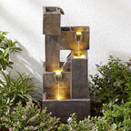 32.5" Outdoor Water Fountain LED Cascading Waterfall 5-Tier - Image 3