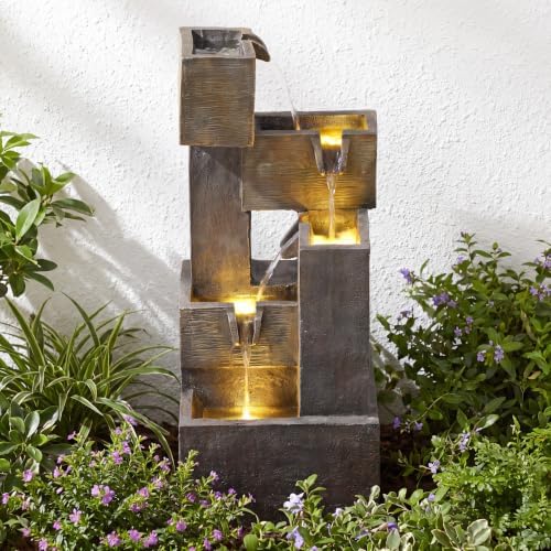 32.5" Outdoor Water Fountain LED Cascading Waterfall 5-Tier - Image 3