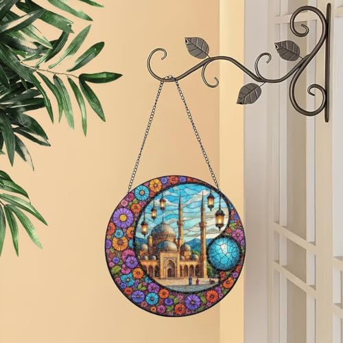 Mosque with Lanterns and Flower Border Stained Glass Suncatcher 12in - Image 2