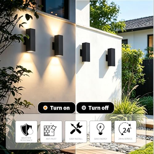 Modern Outdoor Wall Light Fixtures, 6 Pack Wall Light Fixtures with Up and Down 7W LED Bulbs, Wall Sconce for Porch, Garage, Garden - Image 3