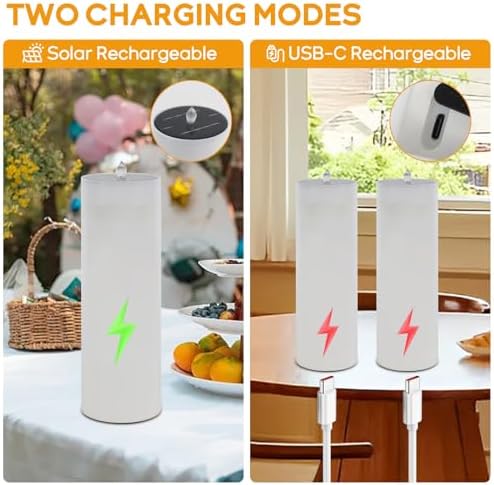 Solar Flameless Candles LED: 2 Pack 4*12 Inch Waterproof Pillar Candle with Remote Control Dual Charging (Solar & USB) for Outdoor Indoor Use - Christmas Weddings Table Centerpiece Patio Home Decor - Image 5
