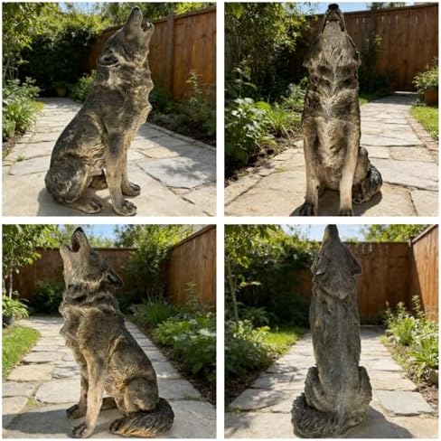 Large Howling Wolf Resin Statue - 17.9" L x 29.7" H Realistic Alpha Wolf Sculpture, Weatherproof Outdoor Garden Decor for Patio, Lawn & Yard, Wildlife Art Gift for Nature Lovers - Image 4