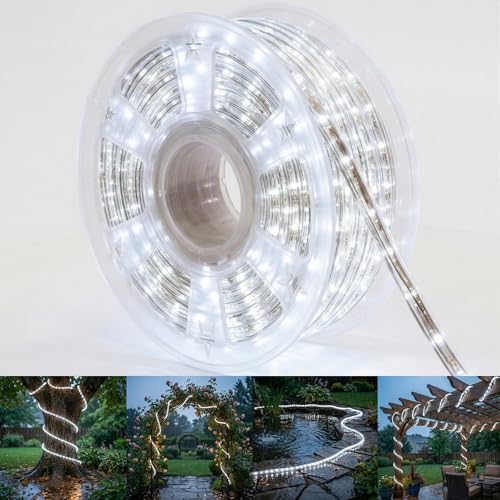 100ft Rope Lights For Outside, Connectable & Flexible Tube Lights with 8 Modes Controller,Waterproof White LED Rope Lighting for Deck,Garden,Pool,Patio,Bedroom, Indoor & Outdoor Landscape Strip Lights by CHORLED