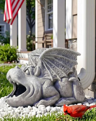Gothic Gargoyle Gutter Guardian Rain Downspout Extension Outdoor Statue, 12 Inch High, Cast Stone Resin, Grey Stone Finish for 3"x4" Decorative Gutter Extension by EuirostWelcometovisit