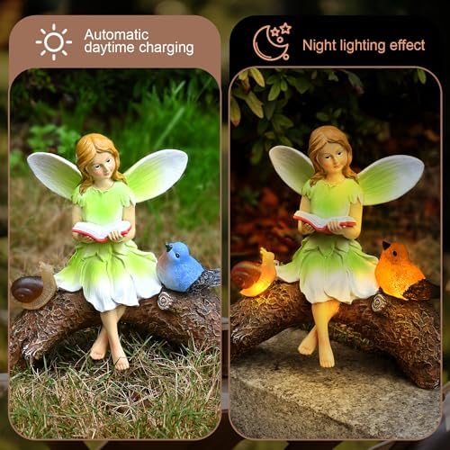Garden Flower Fairy Statue Decor-Solar Outdoor Fairy Statues-Garden Fairy Outdoor Snail,Bird Figurines Decoration for Outside Patio Lawn Yard,Fairies Ornaments Gifts,Tall 8.4 Inches - Image 5